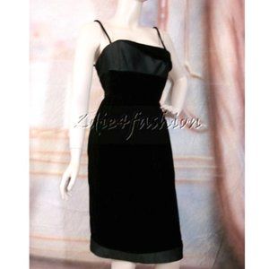 $1085 New ARMANI COLLEZIONI Sexy Black Satin Sheen Trim Soft Velvet Dress 8